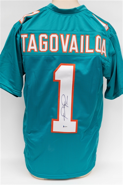 Tua Tagovailoa Custom Miami Dolphin Signed Football Jersey - Beckett COA