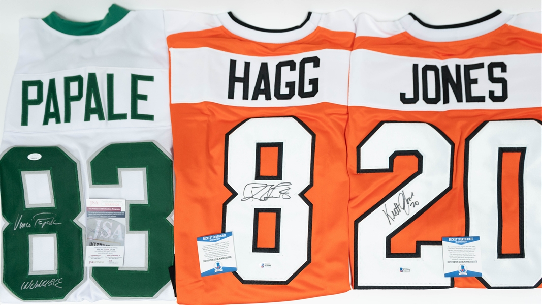 Lot of (3) Signed Jerseys inc. Philadelphia Eagle Vince Papale and Flyers Jones & Hagg (JSA & BAS)