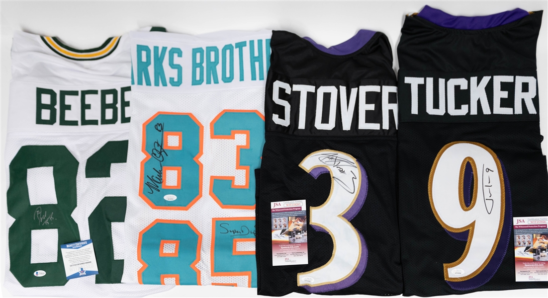 Lot of (4) Signed Custom Football Jerseys inc. Beebe, Stover, Tucker, Clayton, & Duper (JSA)