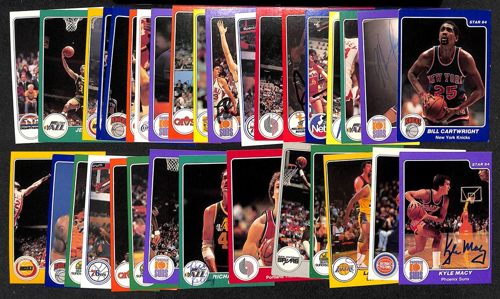 Lot of (30+) Signed 1983-84 Star Basketball Cards inc. Bill Cartwright, Maurice Lucas, Rickey Green. Herb Williams, + (JSA Auction Letter)