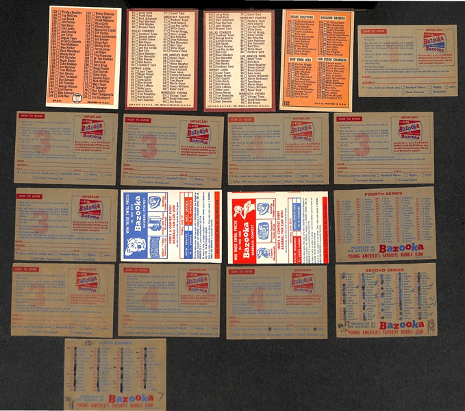 Lot of (18) Vintage Baseball + Football Checklist and Promotional Cards