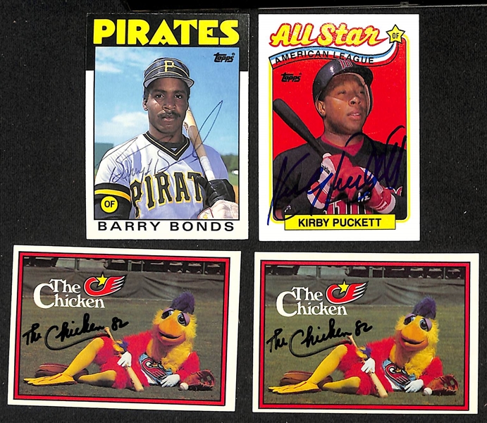 Lot of (150+) Signed Baseball Cards inc. Barry Bonds Rookie, Kirby Puckett, (2) San Diego Chicken, (4) Goose Gossage, + (JSA Auction Letter)