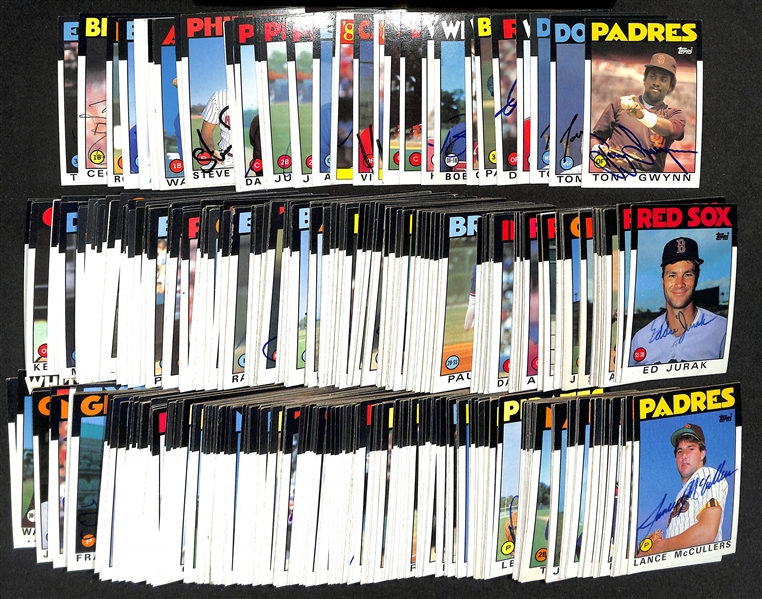 Lot of (350+) Signed 1986 Topps Baseball Cards inc. Tony Gwynn, (2) Tom Lasorda, Tom Seaver, Dave Parker, Paul Molitor, Carlton Fisk, + (JSA Auction Letter)