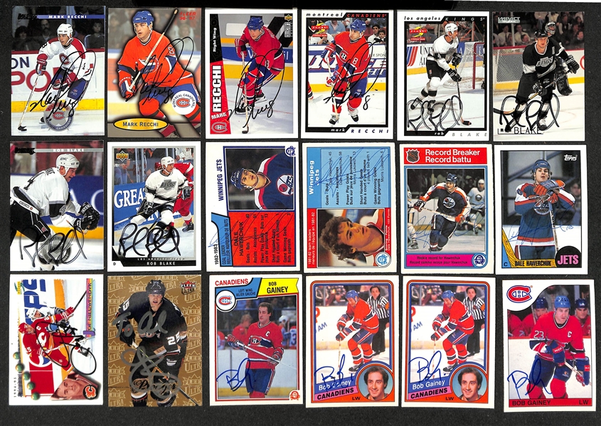 Lot of (350+) Signed Hockey Cards inc. (4) Mark Recchi, (3) Bobby Clarke, (3) Marty McSorley, (4) Rob Blake, + (JSA Auction Letter)