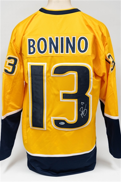 Lot of (3) Signed Custom Hockey Jerseys w. Scott Harrington, Nick Bonino, & Nick Bjugstad (JSA Auction Letter)