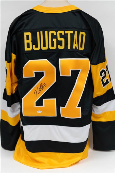 Lot of (3) Signed Custom Hockey Jerseys w. Scott Harrington, Nick Bonino, & Nick Bjugstad (JSA Auction Letter)