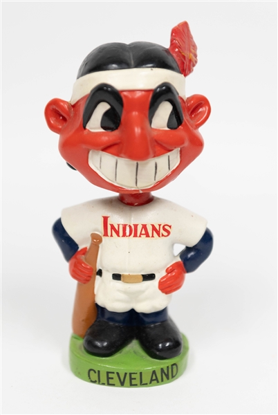 Vintage 1960s Chief Wahoo Bobblehead w. Green Round Base