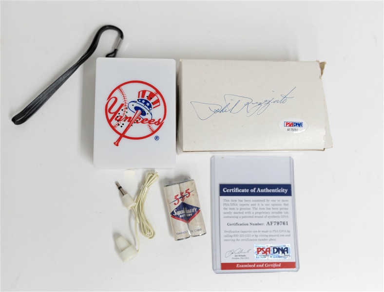 1986 Yankees Transistor Radio in Original Box w. Phil Rizzuto Autograph on Box (PSA/DNA)