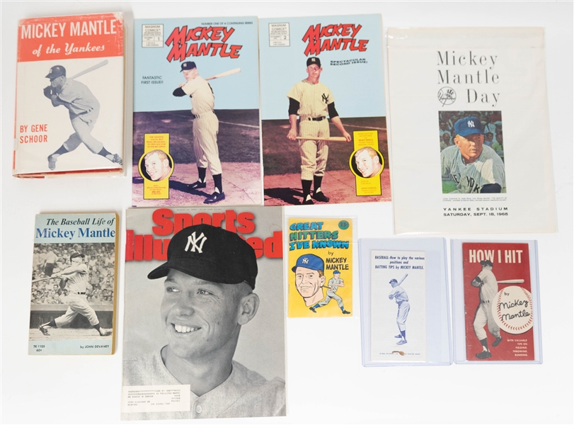 Lot of (9) Mickey Mantle Programs/Pamphlets/Books/Brochures w. 1965 Mickey Mantle Day Program