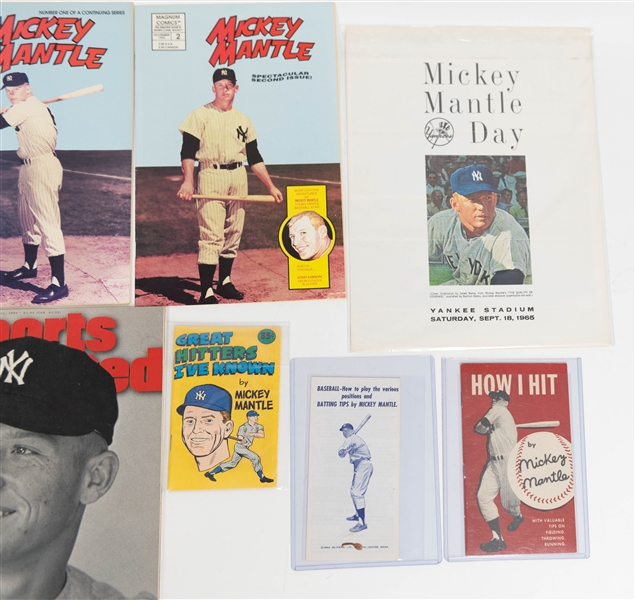 Lot of (9) Mickey Mantle Programs/Pamphlets/Books/Brochures w. 1965 Mickey Mantle Day Program