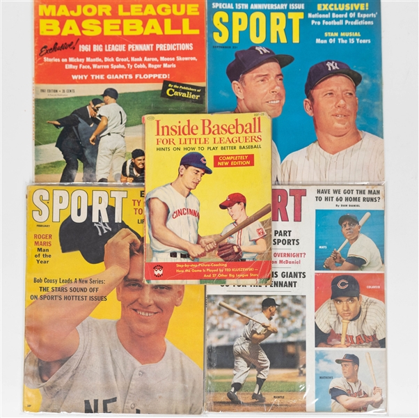 Lot of (12) Sports Magazines/Books/Paper Publications w. 1961 Sport Magazine w. DiMaggio & Mantle on Cover