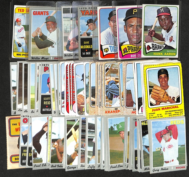 Lot of (75) Mostly Topps Baseball Cards From 1965-1970 w. 1965 Topps Hank Aaron & 1965 Topps Bob Clemente