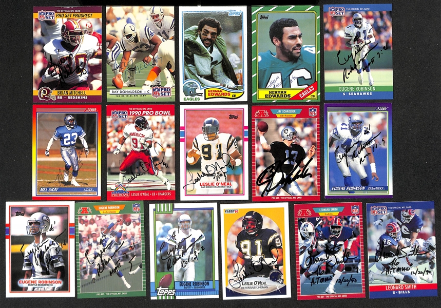 Lot of (200+) Signed Football Cards inc. Steve Largent, Matt Suhey, Ronnie Lott, (2) Dwight Clark, (2) Dan Fouts, + (JSA Auction Letter)