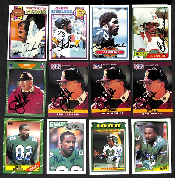 Lot of (200+) Signed Football Cards inc.(2) Fran Tarkenton, (3) Joe Greene, Bob Griese, (4) Joe Gibbs, (6) Mike Quick, + (JSA Auction Letter)