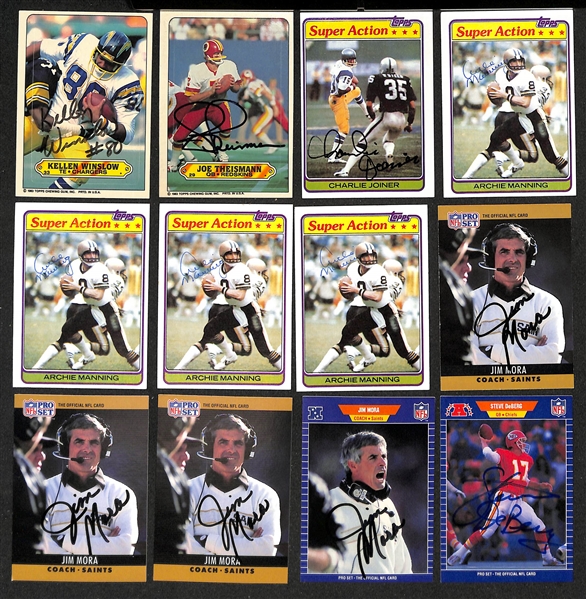 Lot of (200+) Signed Football Cards inc.(2) Fran Tarkenton, (3) Joe Greene, Bob Griese, (4) Joe Gibbs, (6) Mike Quick, + (JSA Auction Letter)