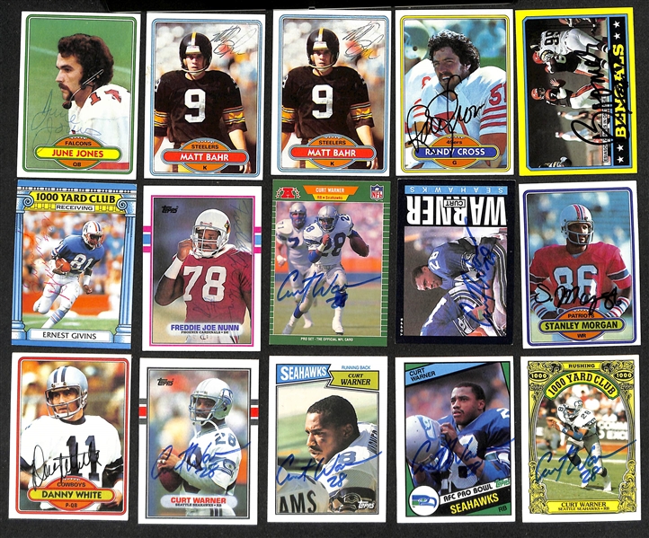 Lot of (200+) Signed Football Cards inc.(2) Fran Tarkenton, (3) Joe Greene, Bob Griese, (4) Joe Gibbs, (6) Mike Quick, + (JSA Auction Letter)