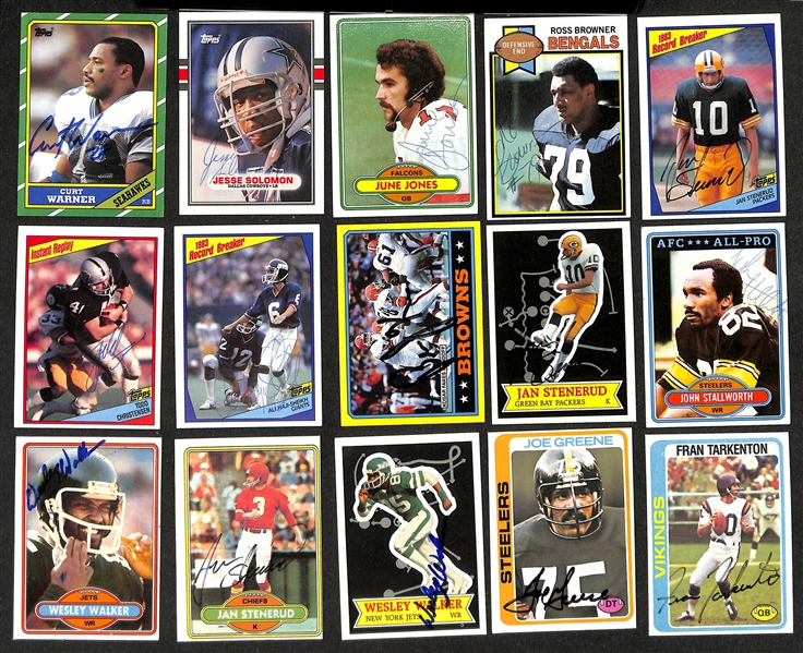 Lot of (200+) Signed Football Cards inc.(2) Fran Tarkenton, (3) Joe Greene, Bob Griese, (4) Joe Gibbs, (6) Mike Quick, + (JSA Auction Letter)