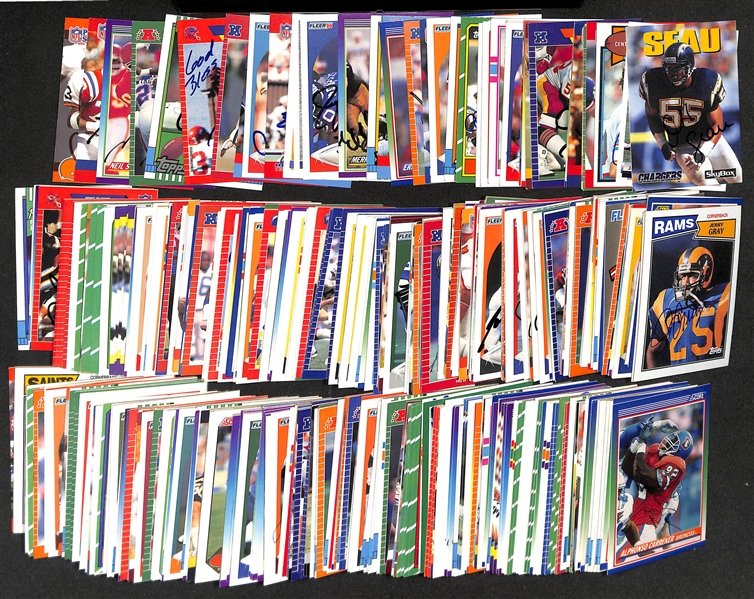 Lot of (350+) Signed Football Cards inc. (2) Junior Seau, Jim Langer, (2) Clay Matthews, (3) Andre Reed, (2) Jeff Bostic, + (JSA Auction Letter)