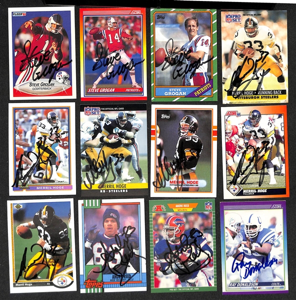 Lot of (350+) Signed Football Cards inc. (2) James Lofton, (4) Phil Sims, Junior Seau, Buddy Ryan, Rodney Holman, (6) Steve Grogan, + (JSA Auction Letter)