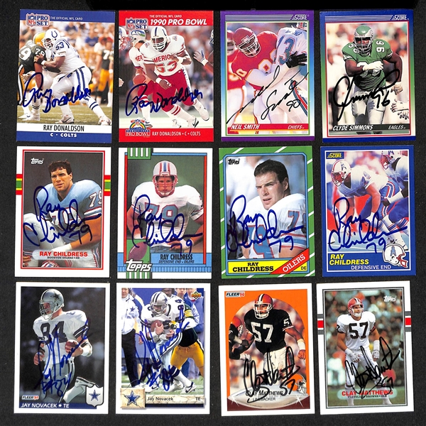 Lot of (350+) Signed Football Cards inc. (2) James Lofton, (4) Phil Sims, Junior Seau, Buddy Ryan, Rodney Holman, (6) Steve Grogan, + (JSA Auction Letter)