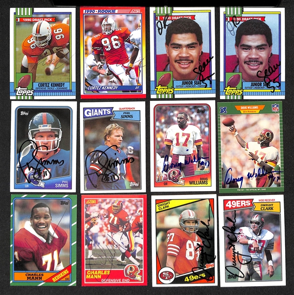 Lot of (350+) Signed Football Cards inc. (2) Cortez Kennedy, (2) Junior Seau, (2) Phil Sims, (2) Doug Williams, (2) Charles Mann, (2) Dwight Clark, + (JSA Auction Letter)