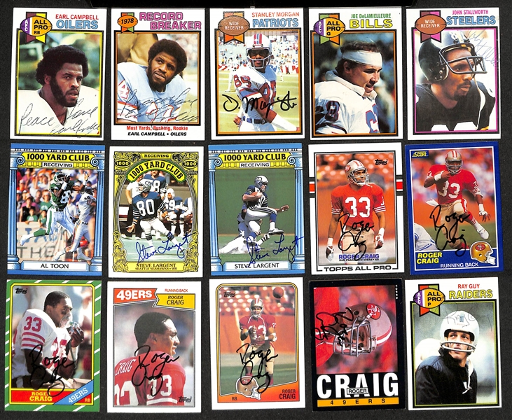 Lot of (200+) Signed Football Cards inc. (2) Earl Campbell, Stanley Morgan, Joe DeLamielleure, John Stallworth, Al Toon, (2) Steve Largent, + (JSA Auction Letter)