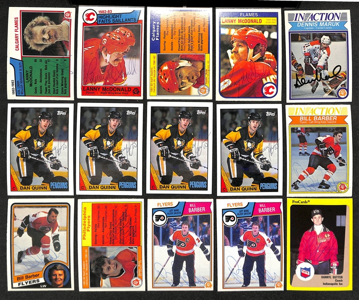 Lot of (200+) Signed Hockey Cards inc. (19) Lanny McDonald, Dennis Maruk, (4) Dan Quinn, (5) Bill Barber, + (JSA Auction Letter)