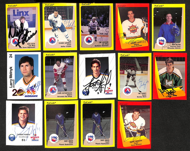 Lot of (200+) Signed Hockey Cards inc. (19) Lanny McDonald, Dennis Maruk, (4) Dan Quinn, (5) Bill Barber, + (JSA Auction Letter)