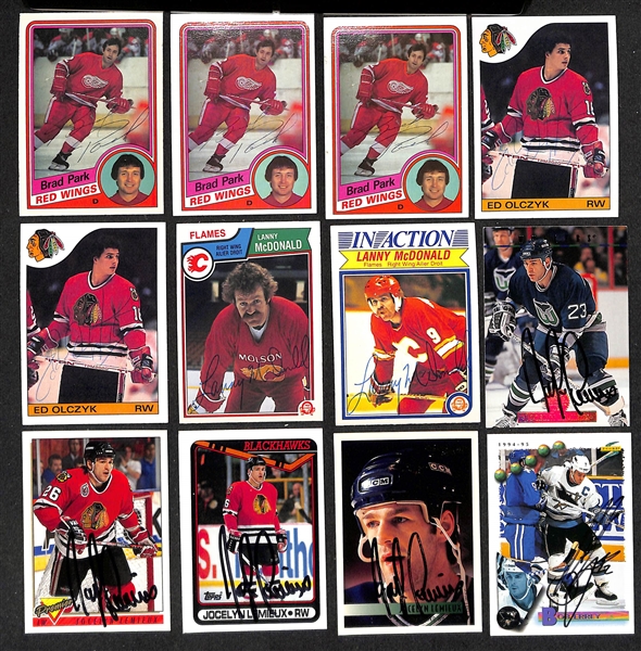 Lot of (350+) Signed Hockey Cards inc. (3) Brad Park, (2) Ed Olczyk, (2) Lanny McDonald, (4) Jocelyn Lemieux, (2) Bob Errey, + (JSA Auction Letter) 