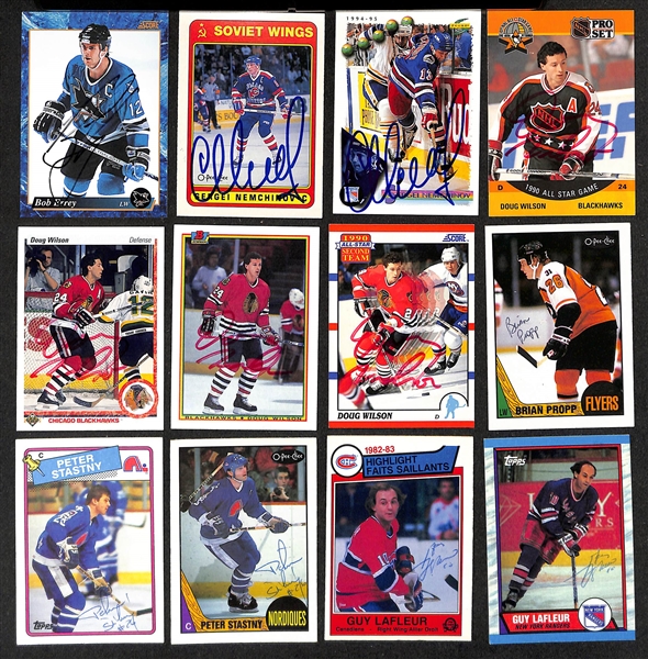 Lot of (350+) Signed Hockey Cards inc. (3) Brad Park, (2) Ed Olczyk, (2) Lanny McDonald, (4) Jocelyn Lemieux, (2) Bob Errey, + (JSA Auction Letter) 