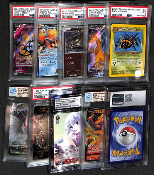 Lot of (10) Graded Pokemon and Other Japanese Trading Cards - PSA, CGC, and RPA w. Dark Ariados, Charizard, Terrakion