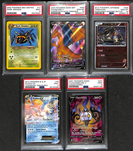 Lot of (10) Graded Pokemon and Other Japanese Trading Cards - PSA, CGC, and RPA w. Dark Ariados, Charizard, Terrakion