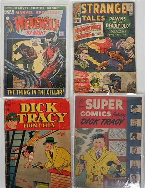 Lot of (10+) Comics feat. Dick Tracy, The Thing and Human Torch, and Werewolf by Night