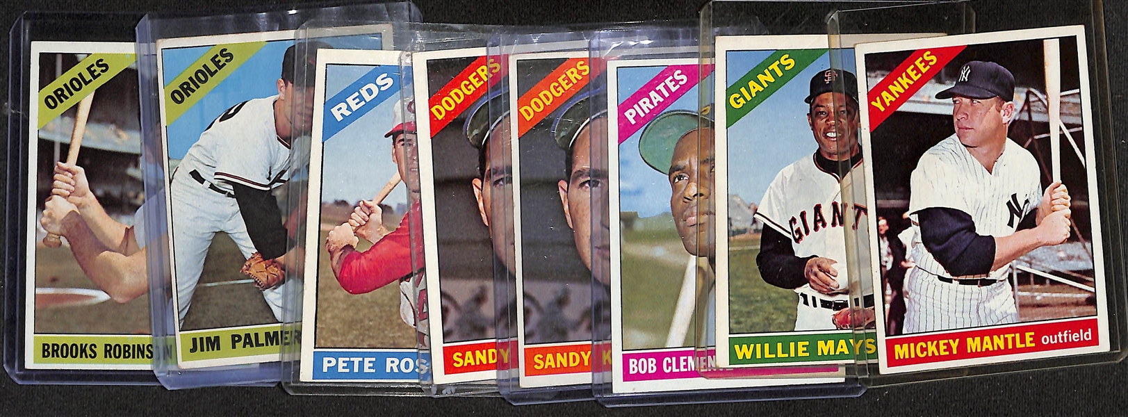 Lot of (8) 1966 Topps Baseball Cards w. Mickey Mantle & Willie Mays