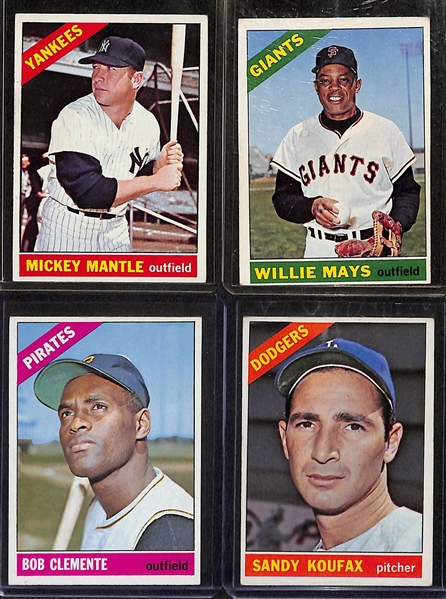 Lot of (8) 1966 Topps Baseball Cards w. Mickey Mantle & Willie Mays