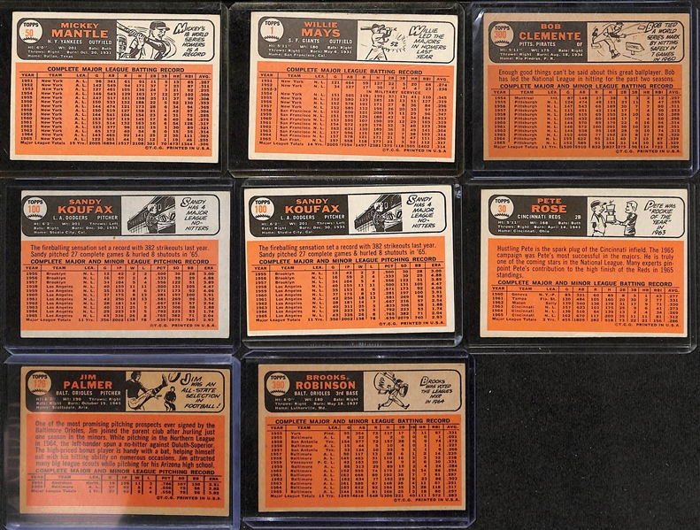 Lot of (8) 1966 Topps Baseball Cards w. Mickey Mantle & Willie Mays