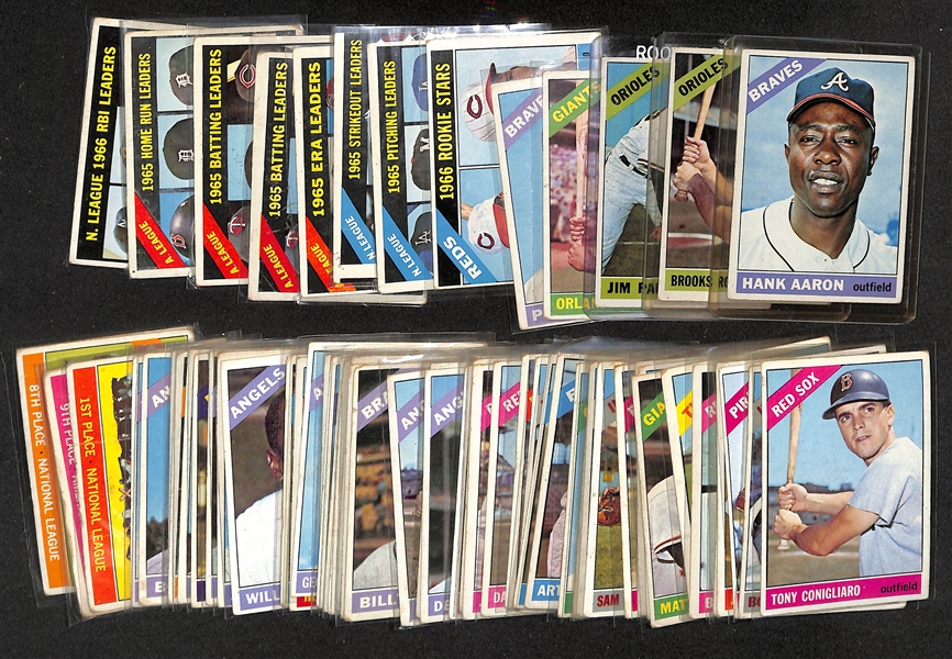 Lot of (62) 1966 Topps Baseball Cards w. Hank Aaron