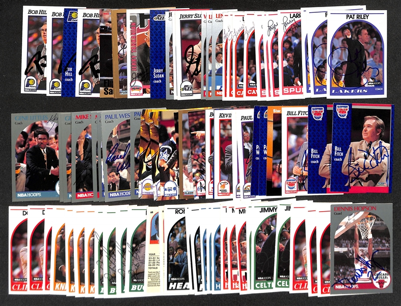 Lot of (80+) Signed Basketball Coach Cards inc. (3) Pat Riley, (4) Larry Brown, (6) Lenny Wilkens, + (JSA Auction Letter)