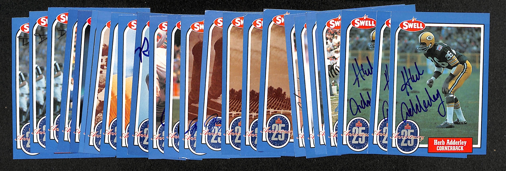 Lot of (24) Signed 1988 Swell Football Cards inc. (3) Herb Adderley, George Blanda, George Connor, Roosevelt Brown, + (JSA Auction Letter)