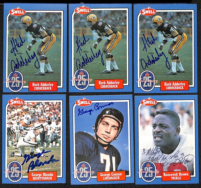 Lot of (24) Signed 1988 Swell Football Cards inc. (3) Herb Adderley, George Blanda, George Connor, Roosevelt Brown, + (JSA Auction Letter)