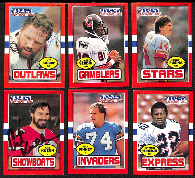 Lot of (18) Signed 1985 Topps USFL Football Rookie Cards inc. Herschel Walker, Maurice Carthon, Bobby Herbert, Sam Mills, Gary Anderson, + (JSA Auction Letter)