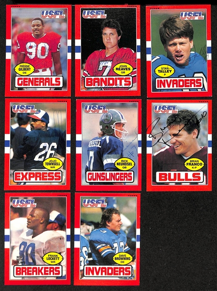 Lot of (18) Signed 1985 Topps USFL Football Rookie Cards inc. Herschel Walker, Maurice Carthon, Bobby Herbert, Sam Mills, Gary Anderson, + (JSA Auction Letter)