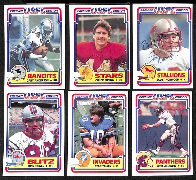 Lot of (37) Signed 1984 Topps USFL Football Rookie Cards inc. Gary Anderson, Chuck Fusina, Scott Norwood, Kris Haines, Stan Talley, David Greenwood, + (JSA Auction Letter)