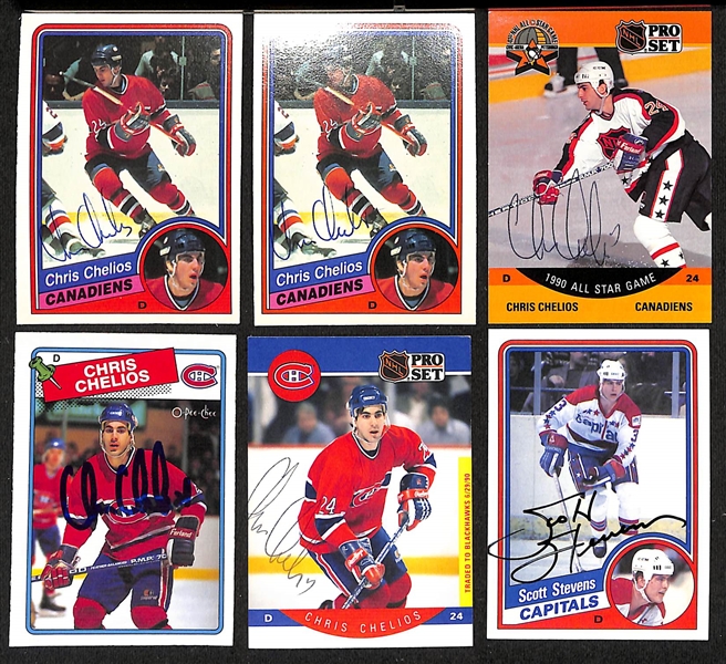 Lot of (31) Signed Hockey Cards- (5) Chris Chelios, (13) Scott Stevens, Terry Martin, (7) Paul Coffey, (5) Brendan Shanahan (JSA Auction Letter)