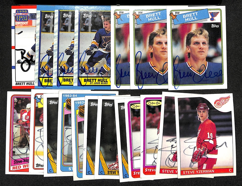 Lot of (19) Signed Brett Hull + Steve Yzerman Hockey Cards- (7) Brett Hull, 12 Steve Yzerman (JSA Auction Letter)