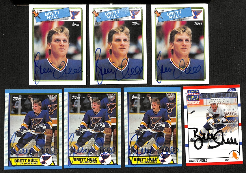 Lot of (19) Signed Brett Hull + Steve Yzerman Hockey Cards- (7) Brett Hull, 12 Steve Yzerman (JSA Auction Letter)