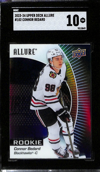 (2) 2023/24 Upper Deck Allure Connor Bedard Rookie Cards SGC 10 Hockey Cards