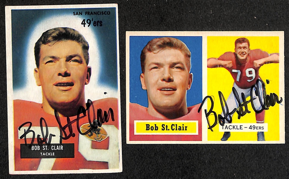 Lot of (5) Signed Vintage Football Cards- Roman Gabriel, (2) Bob St Clair, Herb Adderly, Lou Creekmur (JSA Auction Letter) 