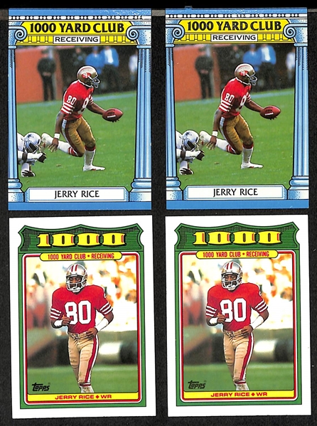 Lot of (17) Jerry Rice Cards- (3) 1986 Topps Rookies, (5) 1987 Topps, (2) 1987 Topps 100 Yard Club, (2) 1988 Topps 1000 Yard Club, (2) 1988 Topps, and (3) 1988 Topps Record Breakers