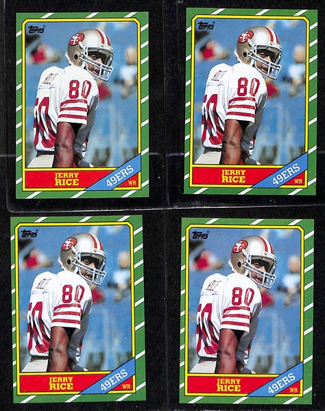 Lot of (4) 1986 Topps Jerry Rice Rookie Cards